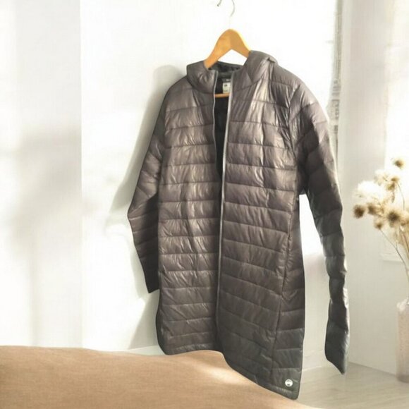 WIND RIVER Mid-length Puffer Parka Light-weight Hooded Jacket Gray Fall Winter - Picture 3 of 16